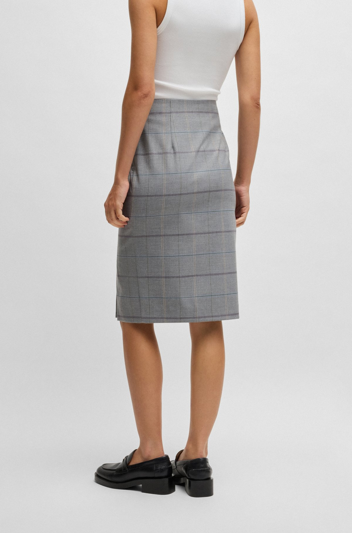 PENCIL SKIRT IN CHECKED STRETCH FABRIC - 4