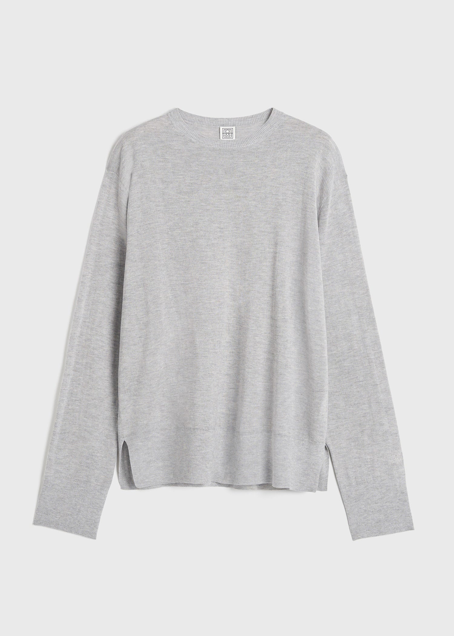 Crew-neck silk cashmere knit grey melange - 1