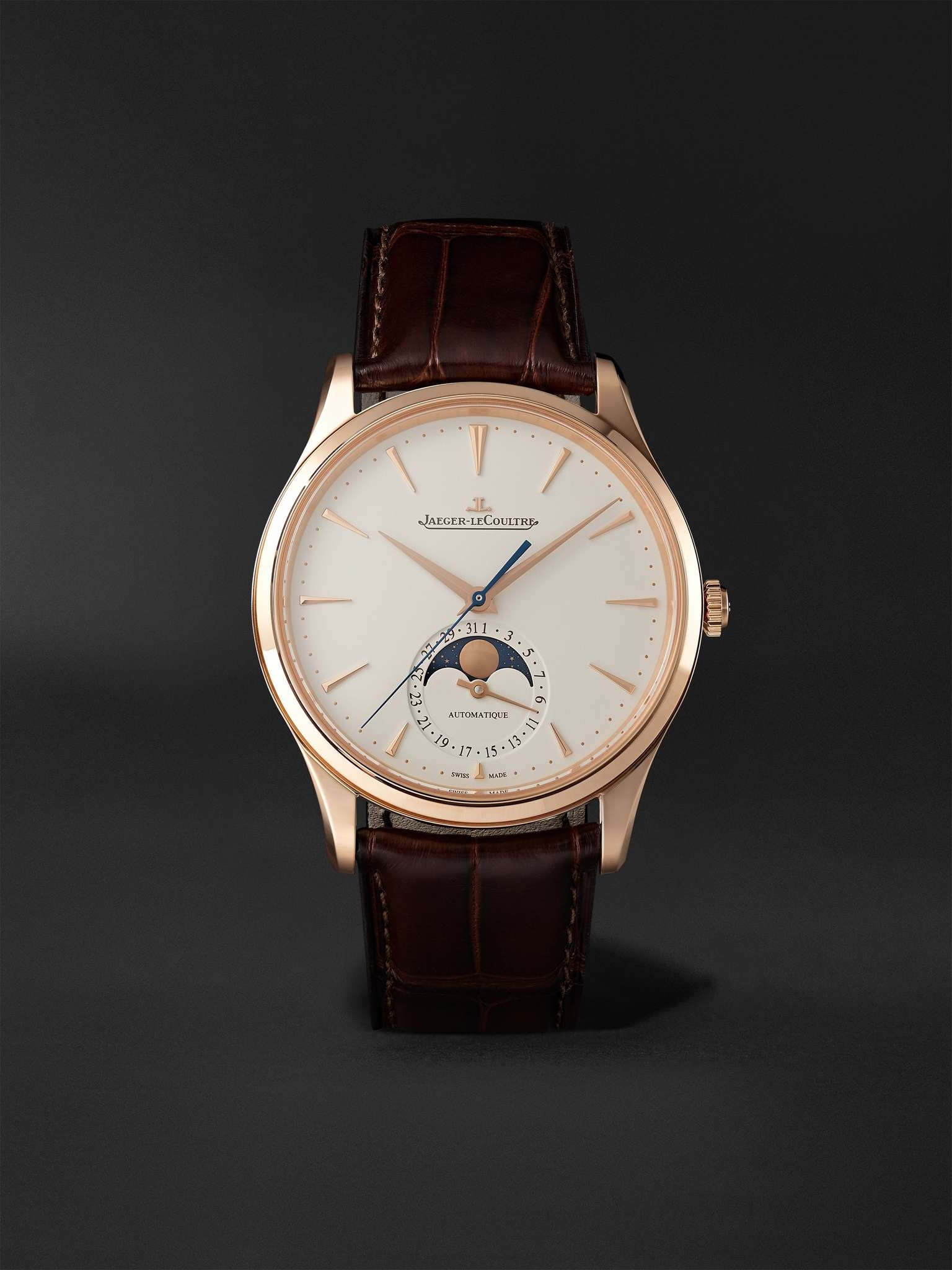 Master Ultra Thin Automatic Moon-Phase 39mm 18-Karat Pink Gold and Alligator Watch, Ref. No. 1362510 - 1