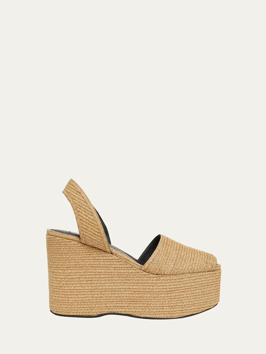 Straw Wedge Slingback Sandals - 1
