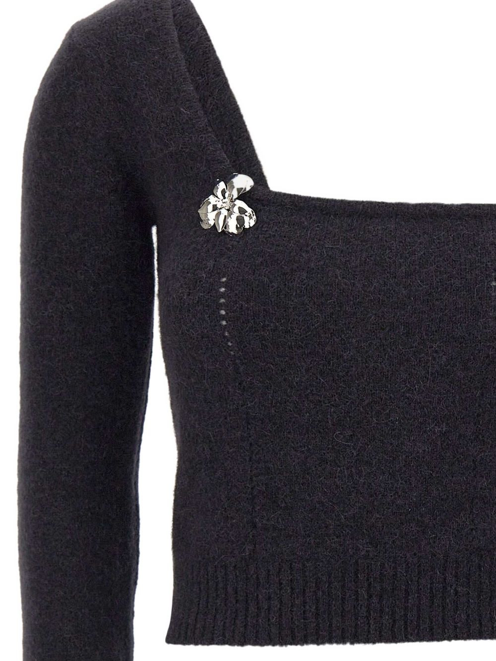 flower-embellished one-shoulder sweater - 3