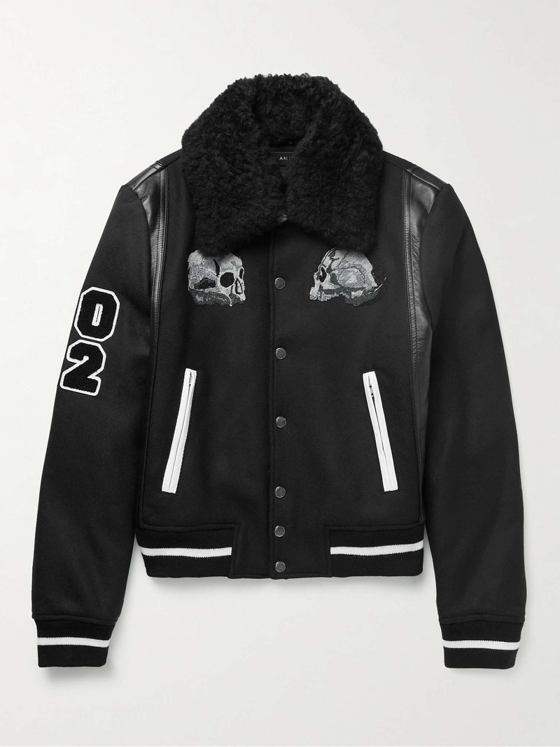 + Wes Lang Leather-Trimmed Wool-Blend Twill Varsity Jacket - 1