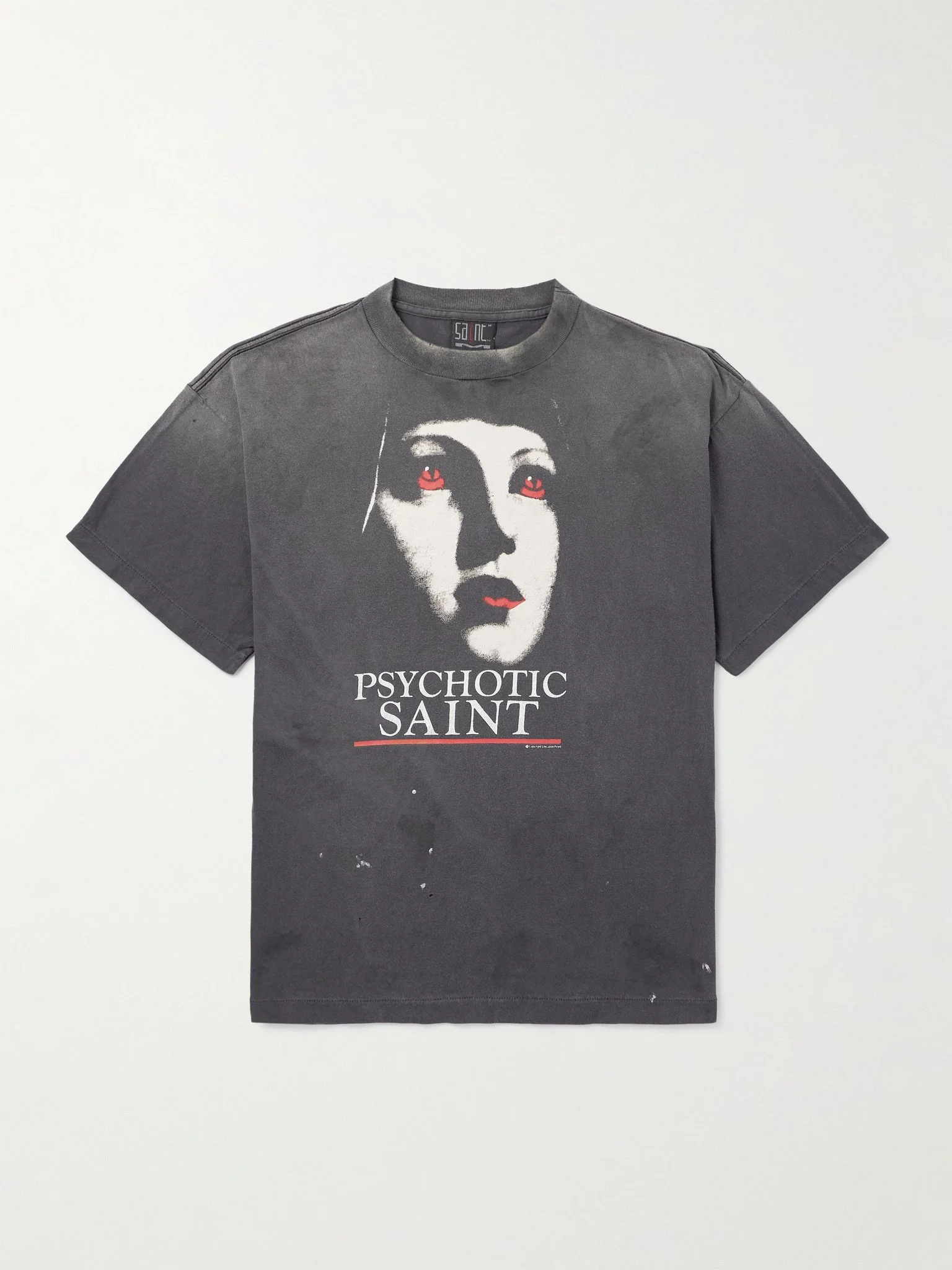 Psychotic Saint Distressed Printed Cotton-Jersey T-Shirt Black - 1