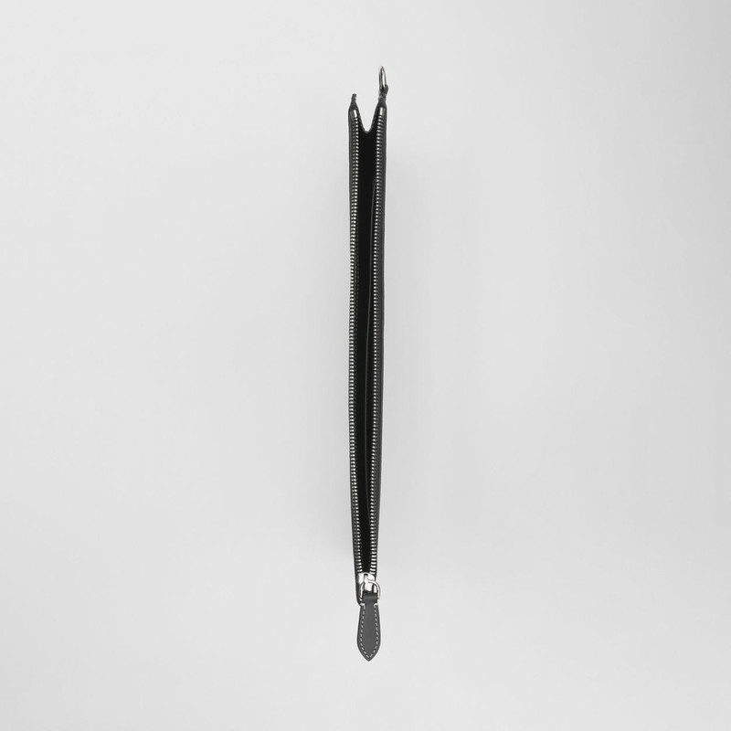 Large Geometric Check and Leather Zip Pouch 4