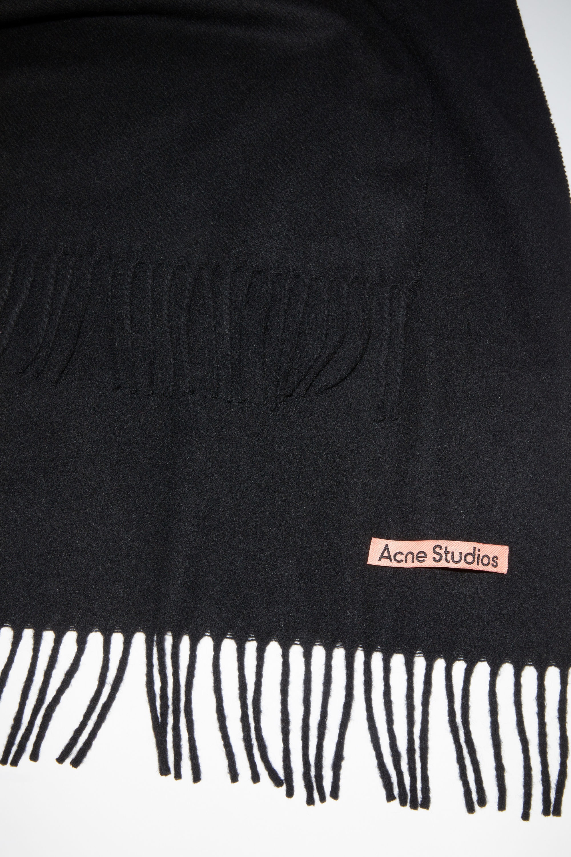 Cashmere fringe scarf - Narrow - Black - 4