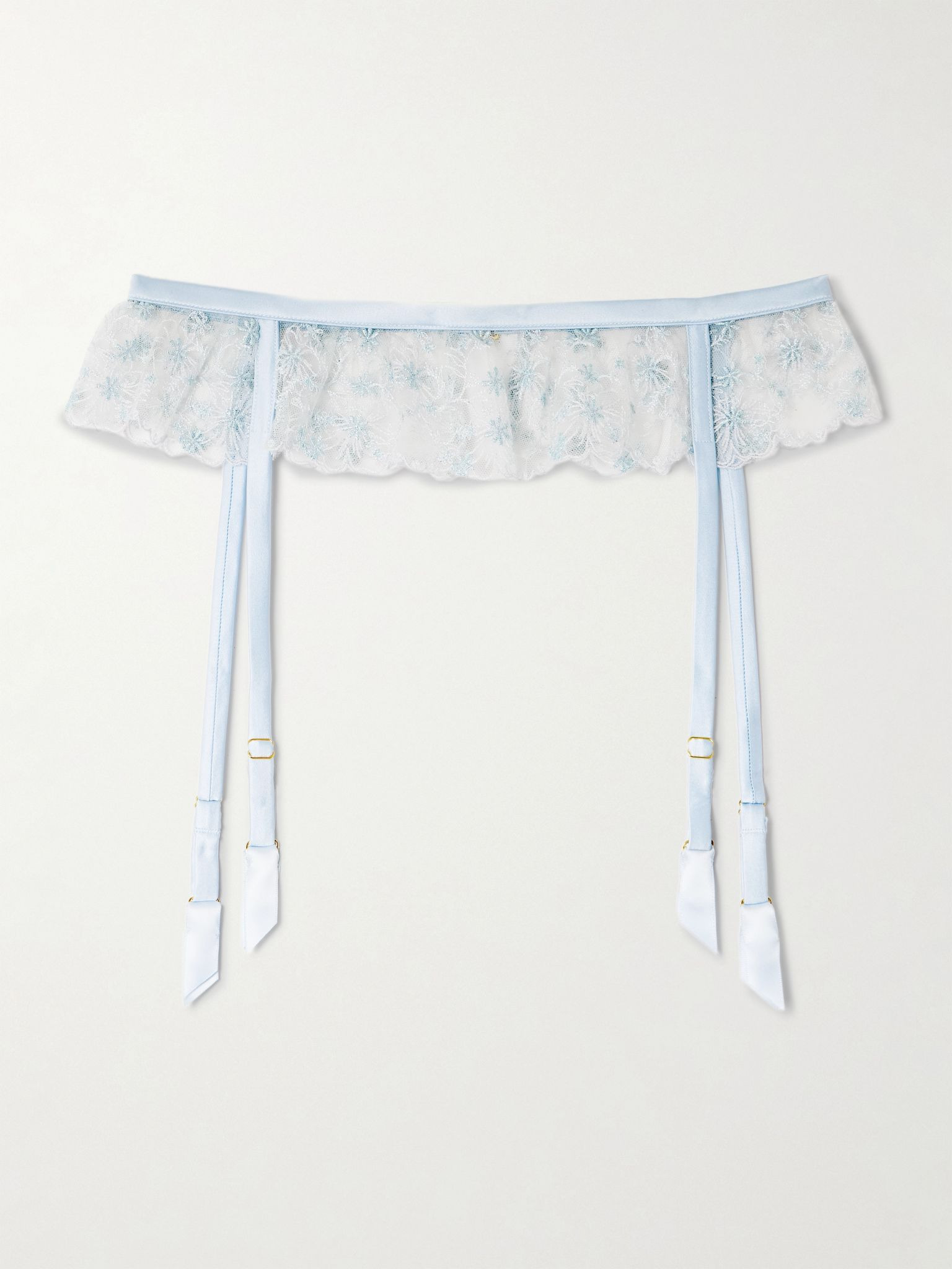 Mathilde silk-blend satin-trimmed embroidered tulle suspender belt Ivory - 1