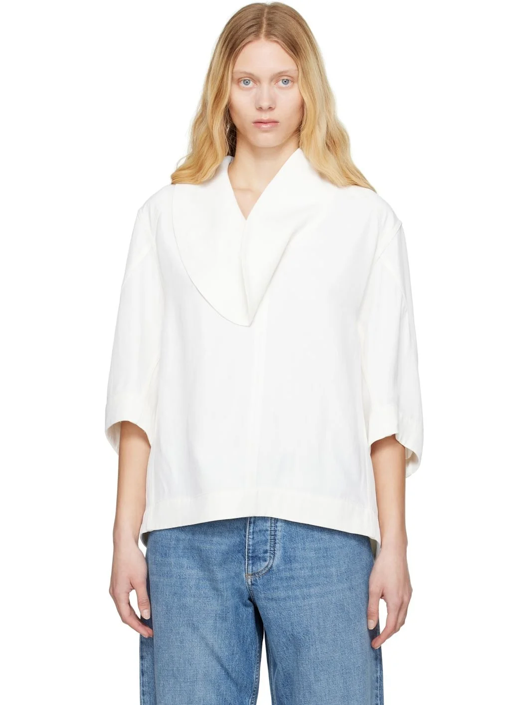 Off-White Grainy Viscose Linen Cocoon Shirt - 1