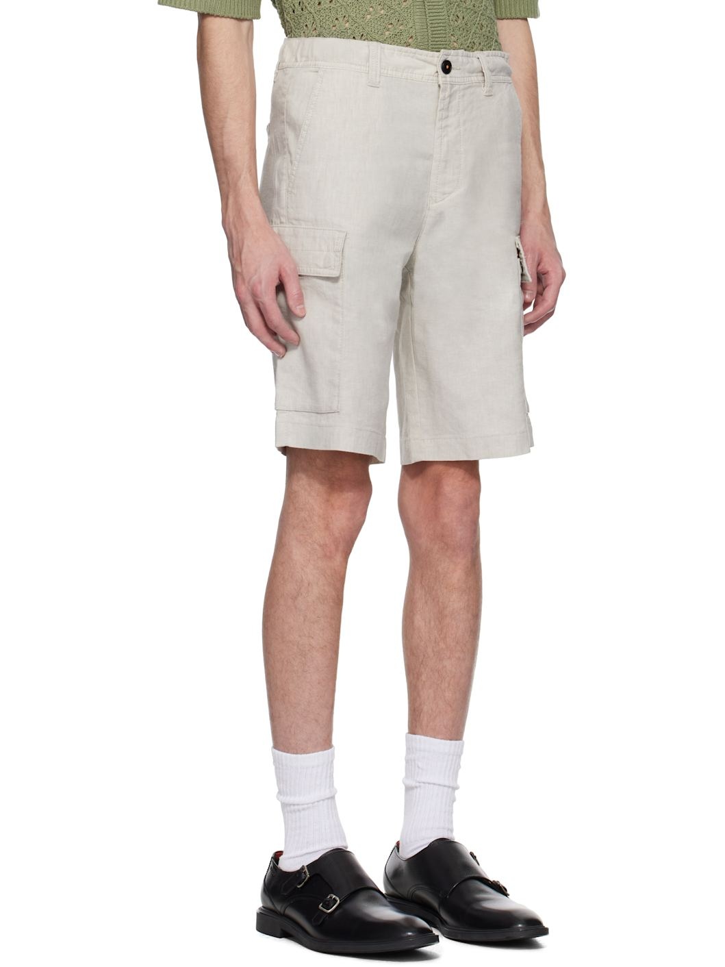 Beige Drawstring Cargo Shorts - 2