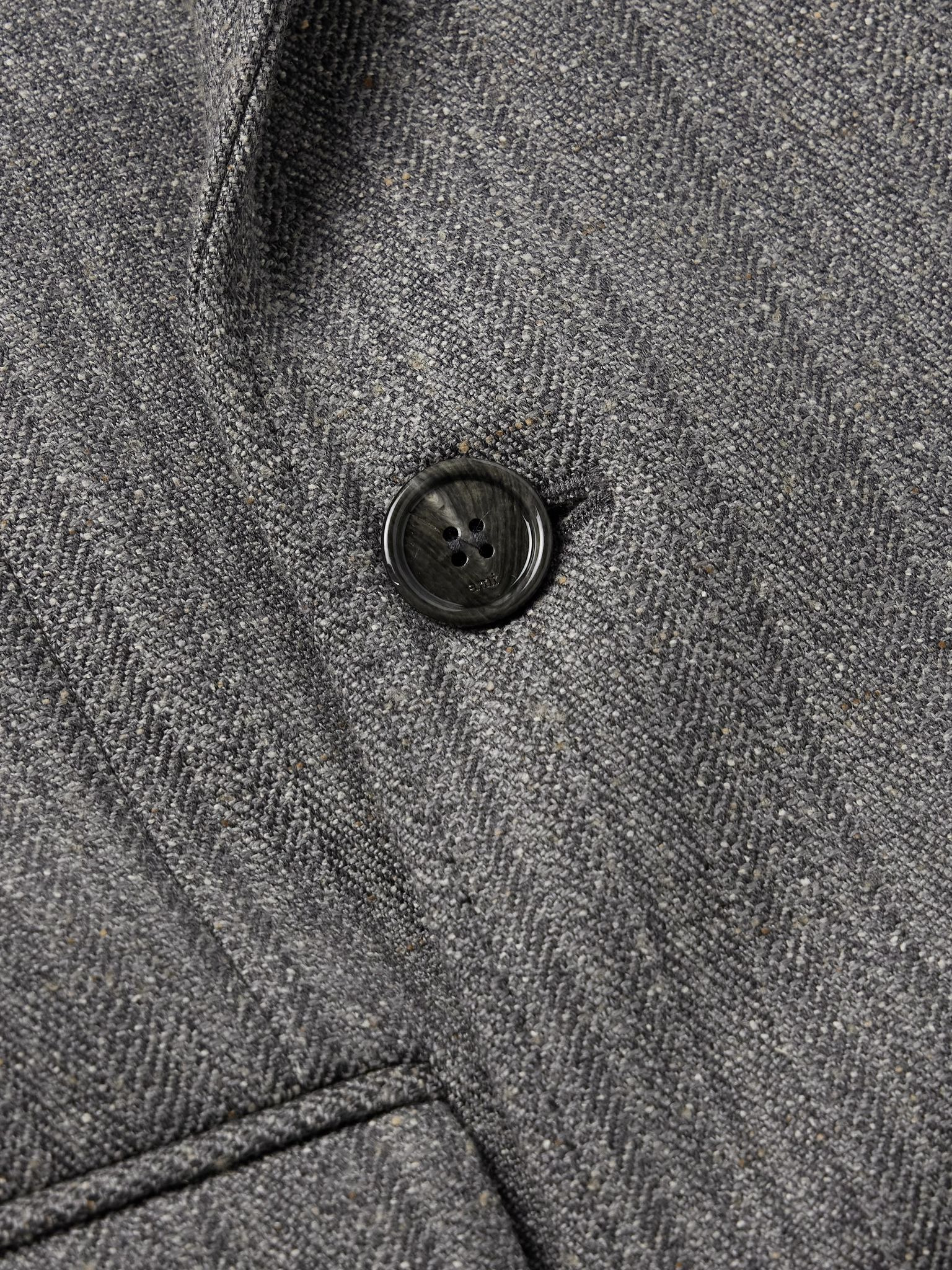 Double-Breasted Herringbone Virgin Wool-Blend Coat Beige - 6