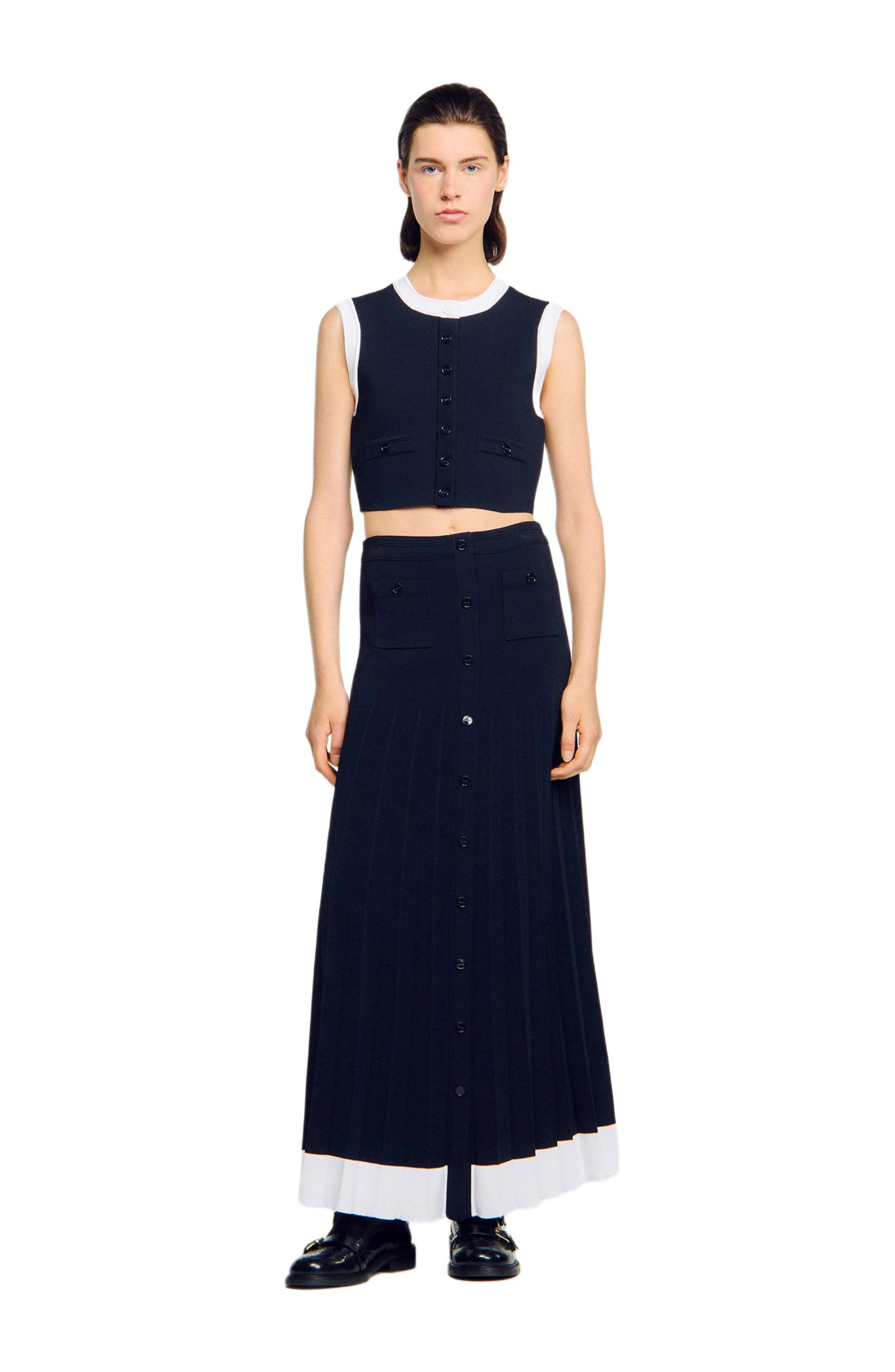 SANDRO Two-tone cropped cardigan in Navy Blue at Nordstrom - 2