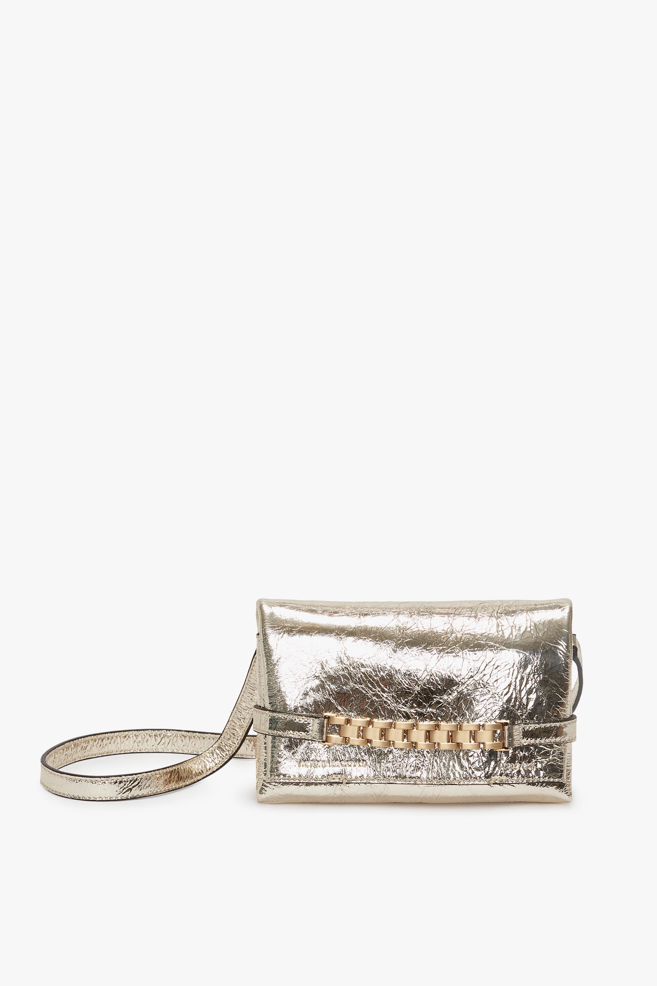 Mini Chain Pouch With Long Strap In Gold Leather - 5
