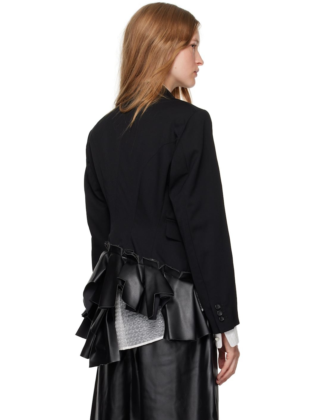 Black Ruffle Trim Blazer - 3