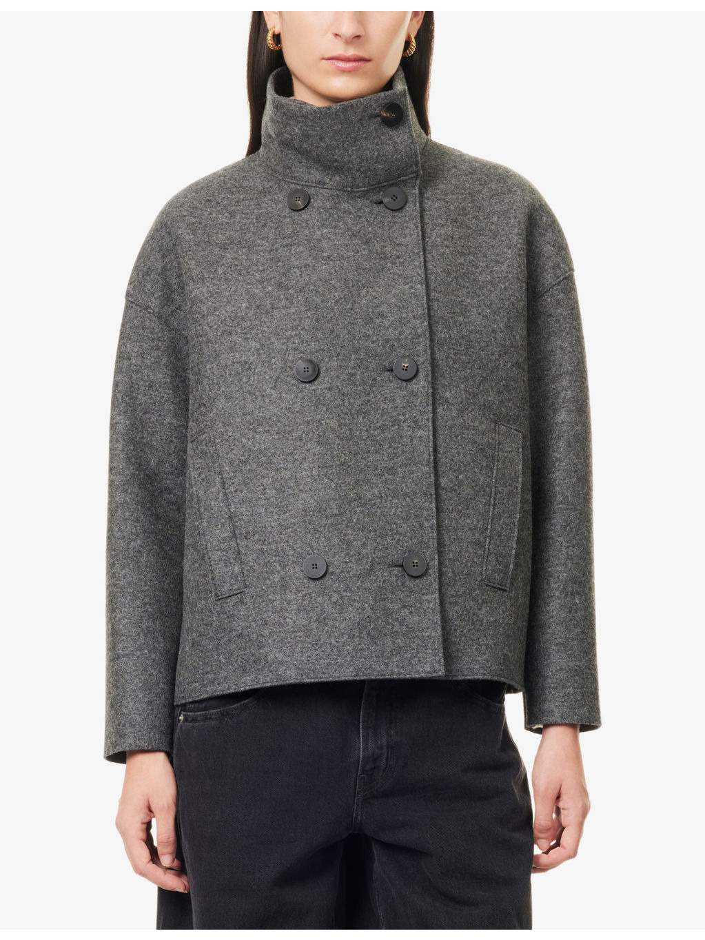 Cropped Funnel Pressed Wool Jacket - 3