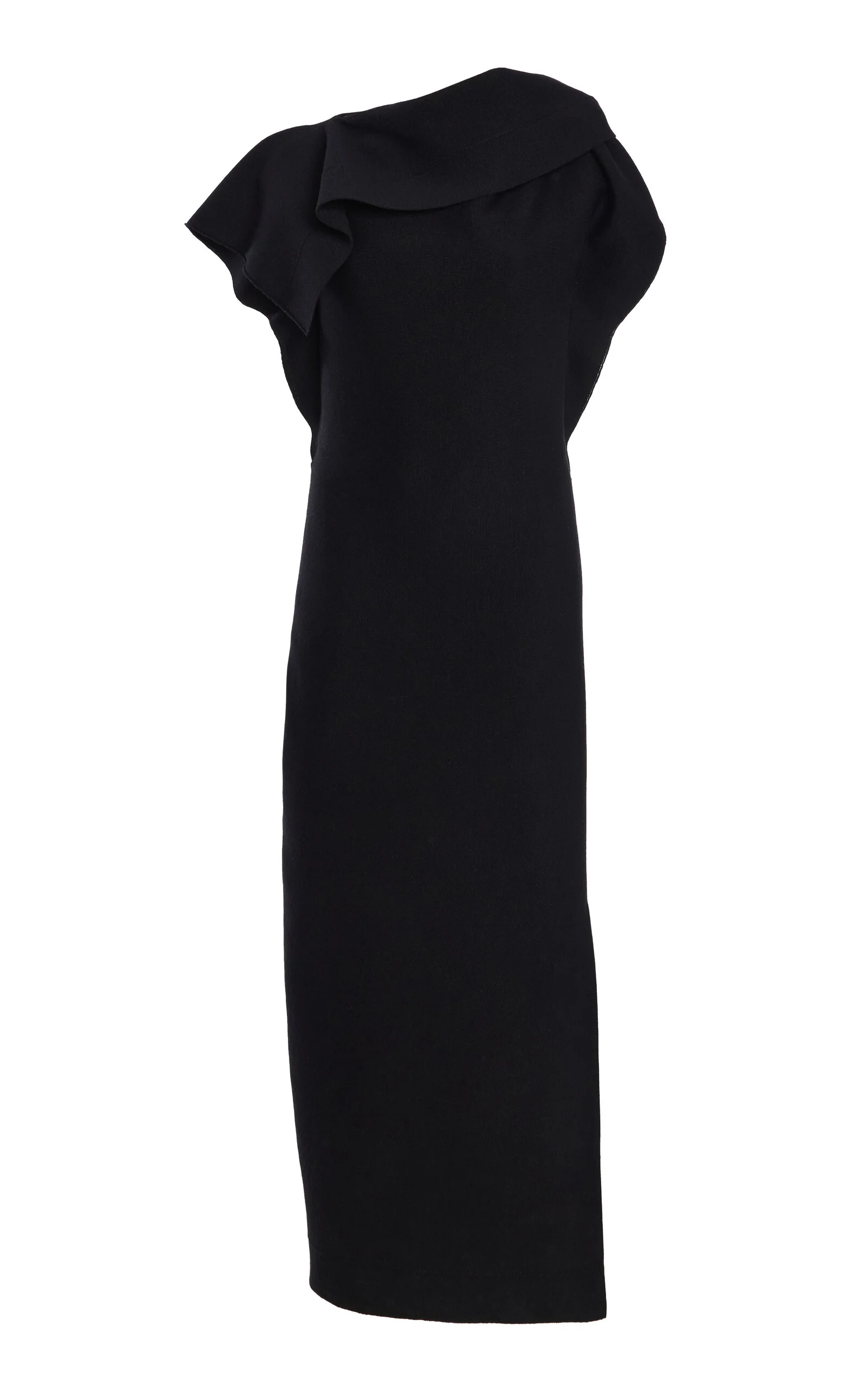Draped-Neck Knit Midi Dress black - 1