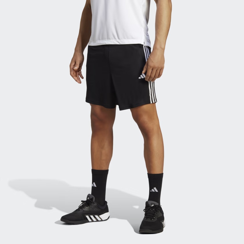 adidas TRAIN ESSENTIALS PIQU 3-STRIPES TRAINING SHORTS 'Black White' IB8111 - 4