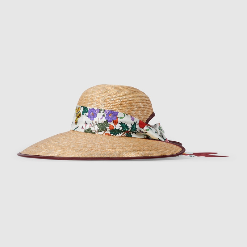 GUCCI Straw wide brim hat with silk bow outlook