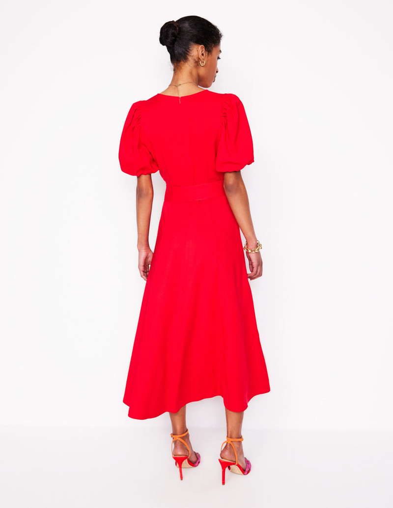 Volume Sleeve Midi Dress-Poppy Red 4