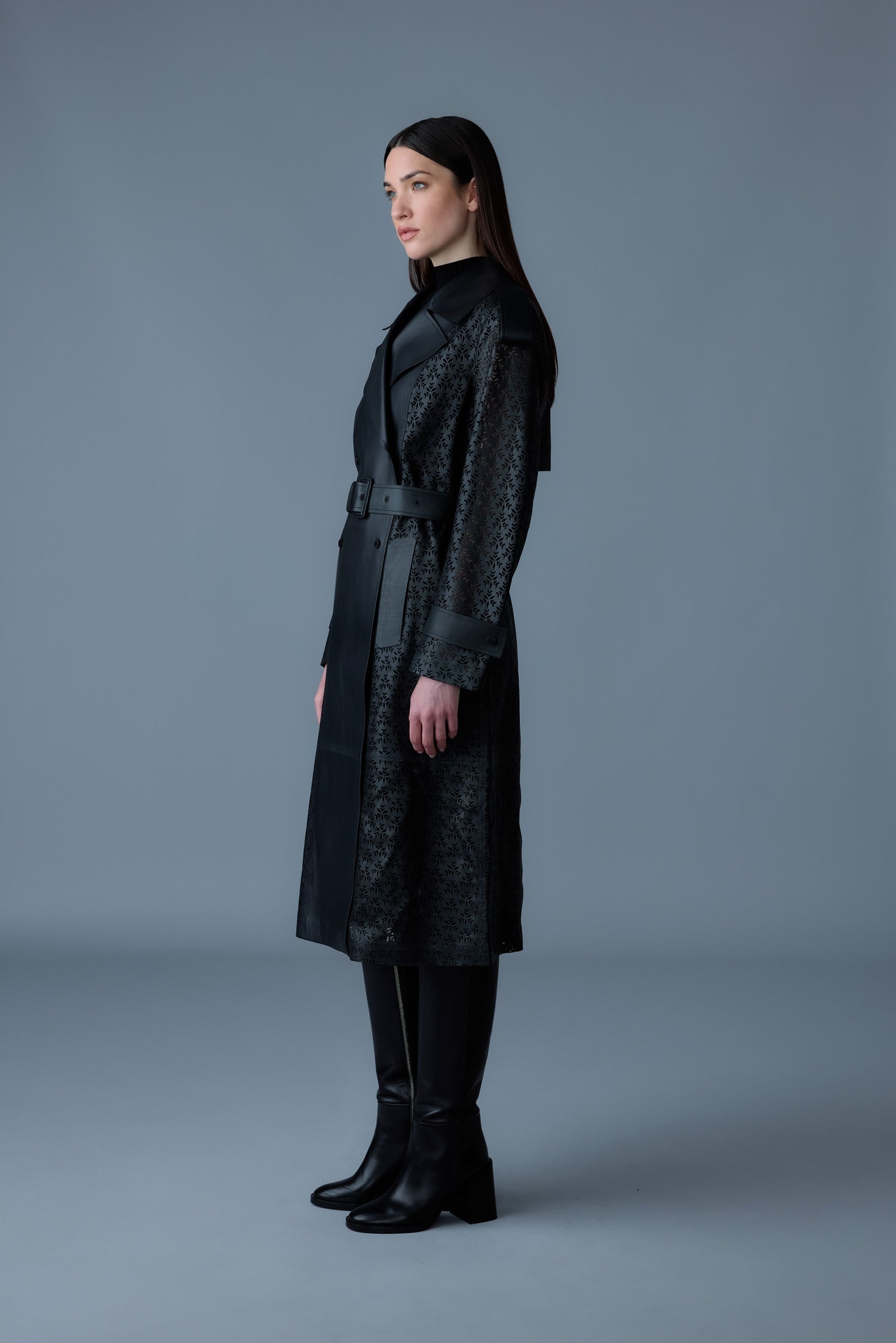 LORELEI Perforated leather long coat - 3