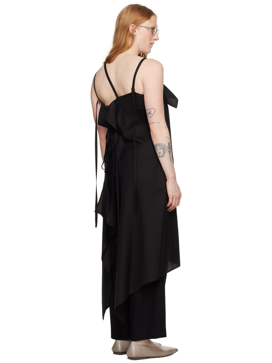 Black Lace-Up Midi Dress - 3