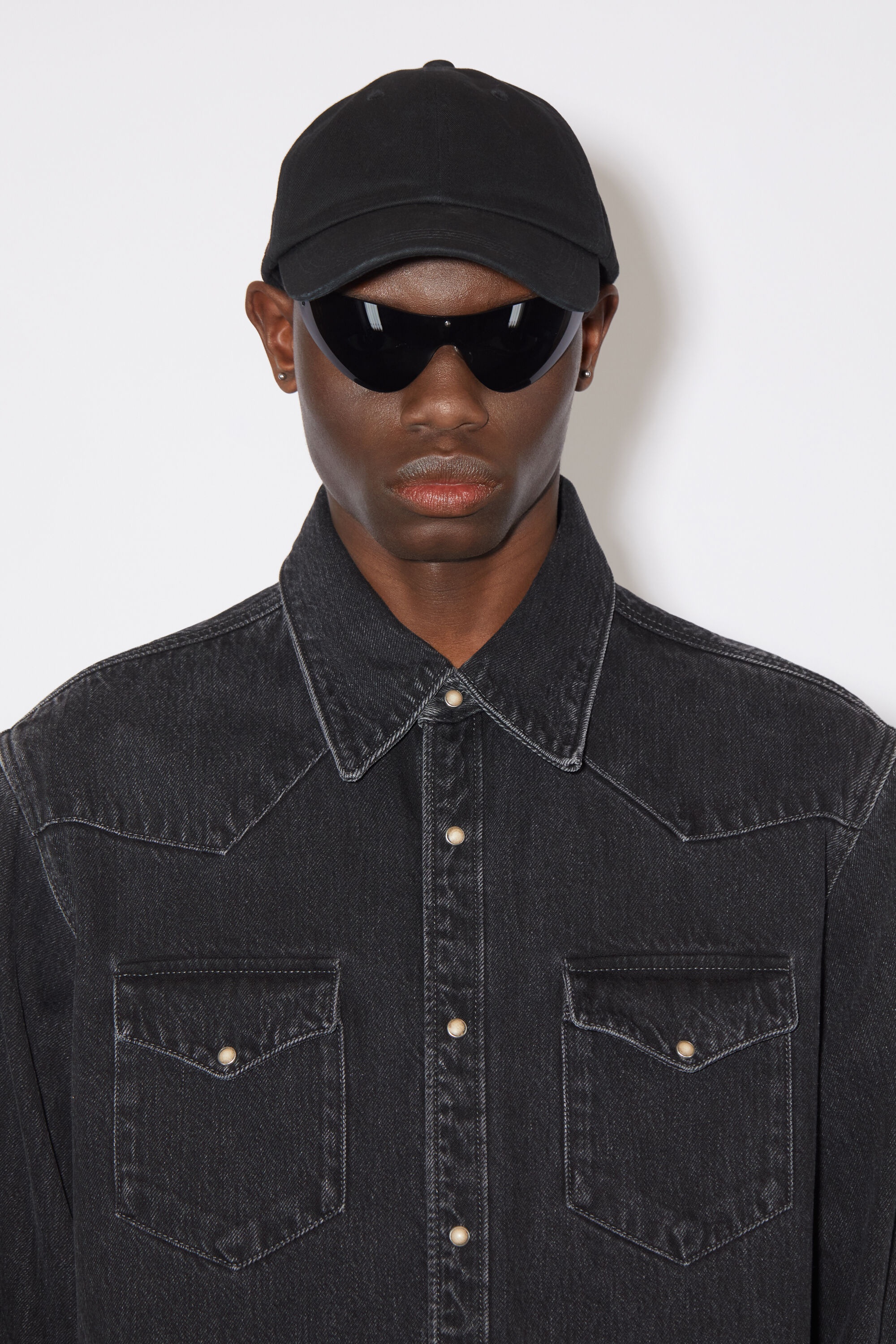 Denim button-up shirt - Black - 5