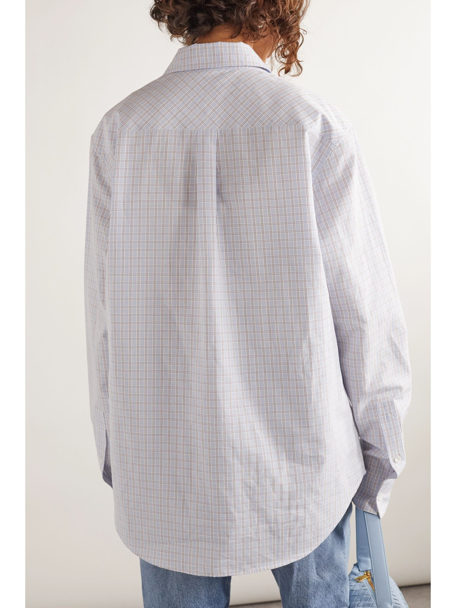 Checked cotton and linen-blend shirt Light blue - 4