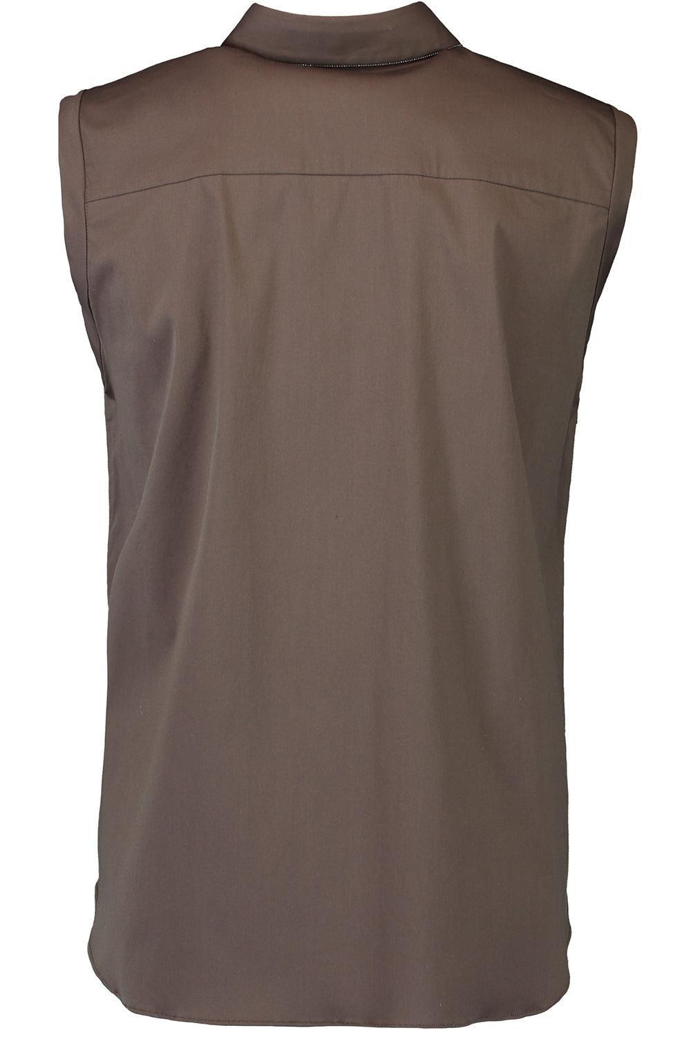 Shiny Trim Sleeveless Shirt - Chocolate - 5