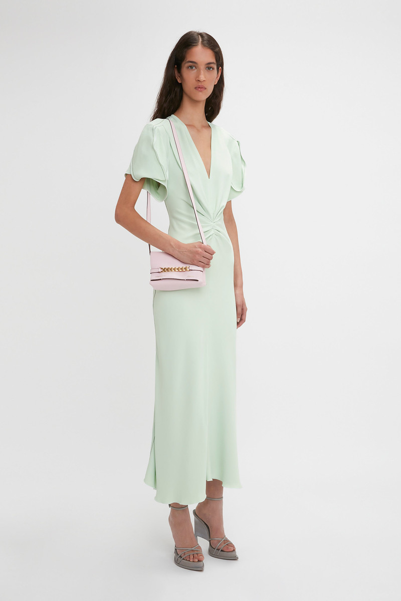 Mini Chain Pouch With Long Strap In Orchid Leather 8