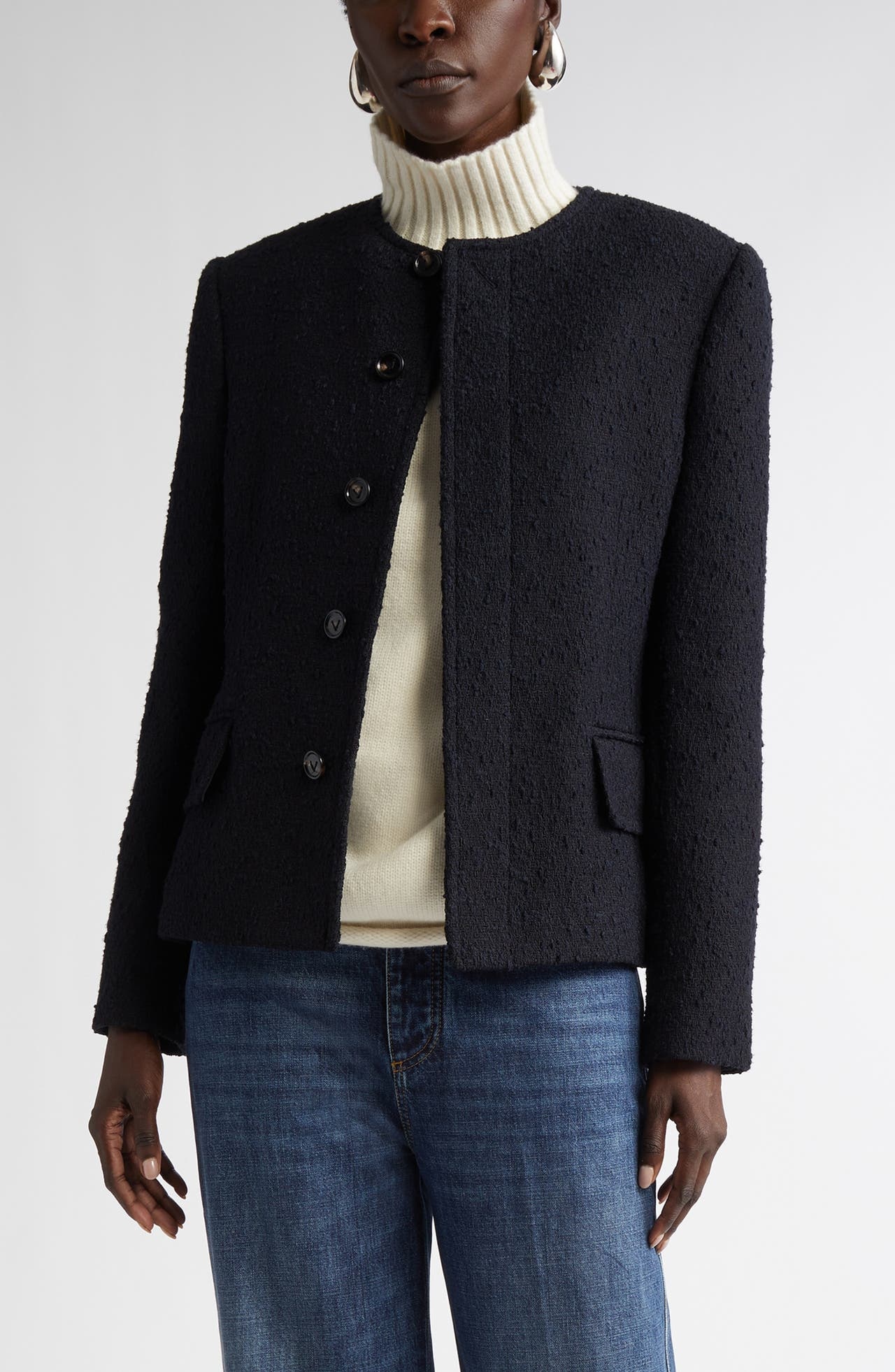 Bottega Veneta Knotted Tweed Jacket in 1000 Black at Nordstrom - 1