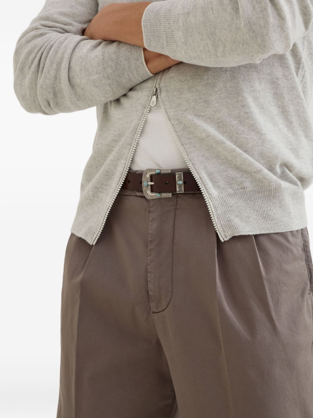 pleated cotton-blend trousers - 5