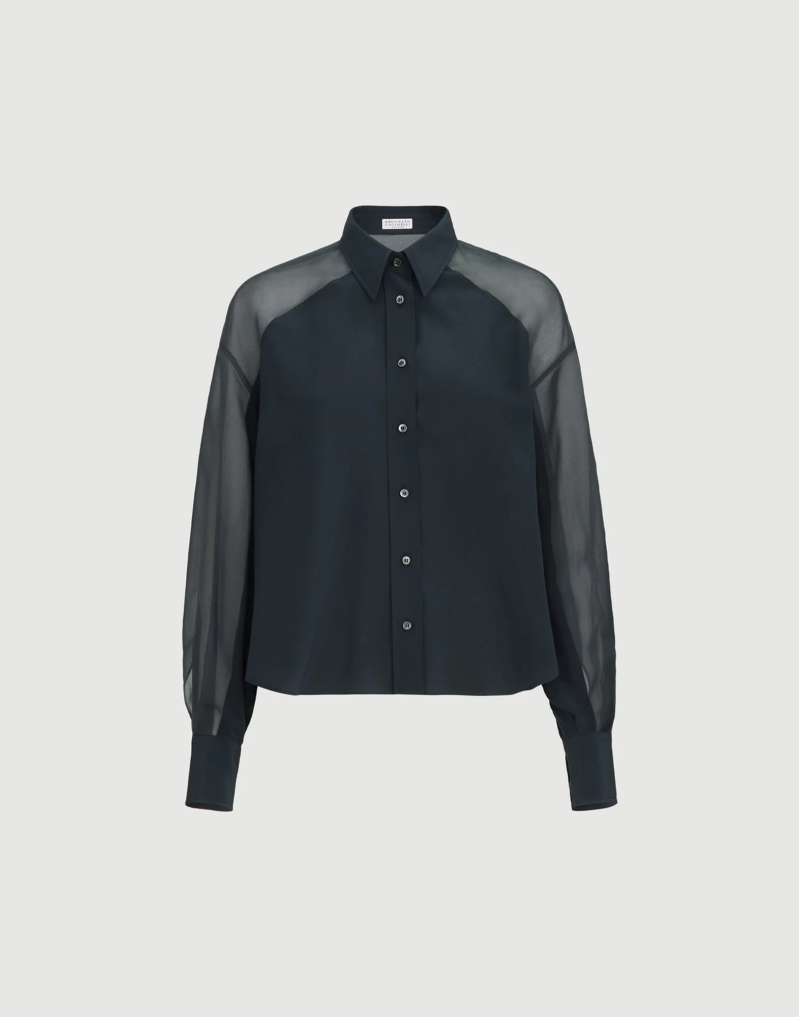 Silk crêpe de Chine paneled shirt with monili - 1