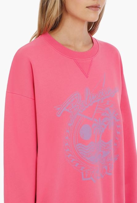 Pink cotton sweatshirt with lilac Balmain logo - 8