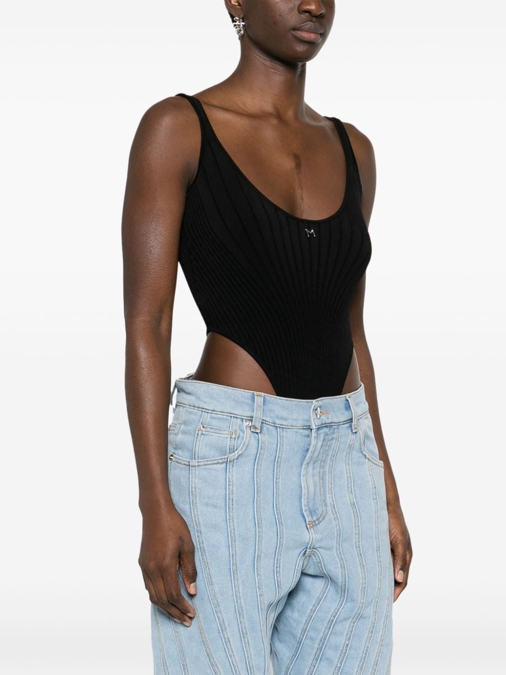 logo-plaque ribbed bodysuit - 3