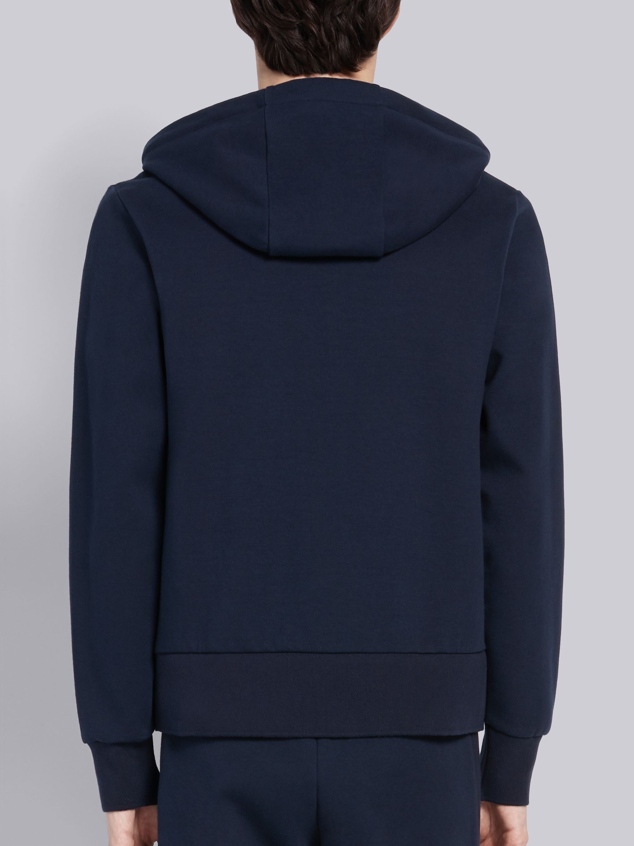 Navy Double Knit Cotton 4-Bar Zip-up Hoodie - 2