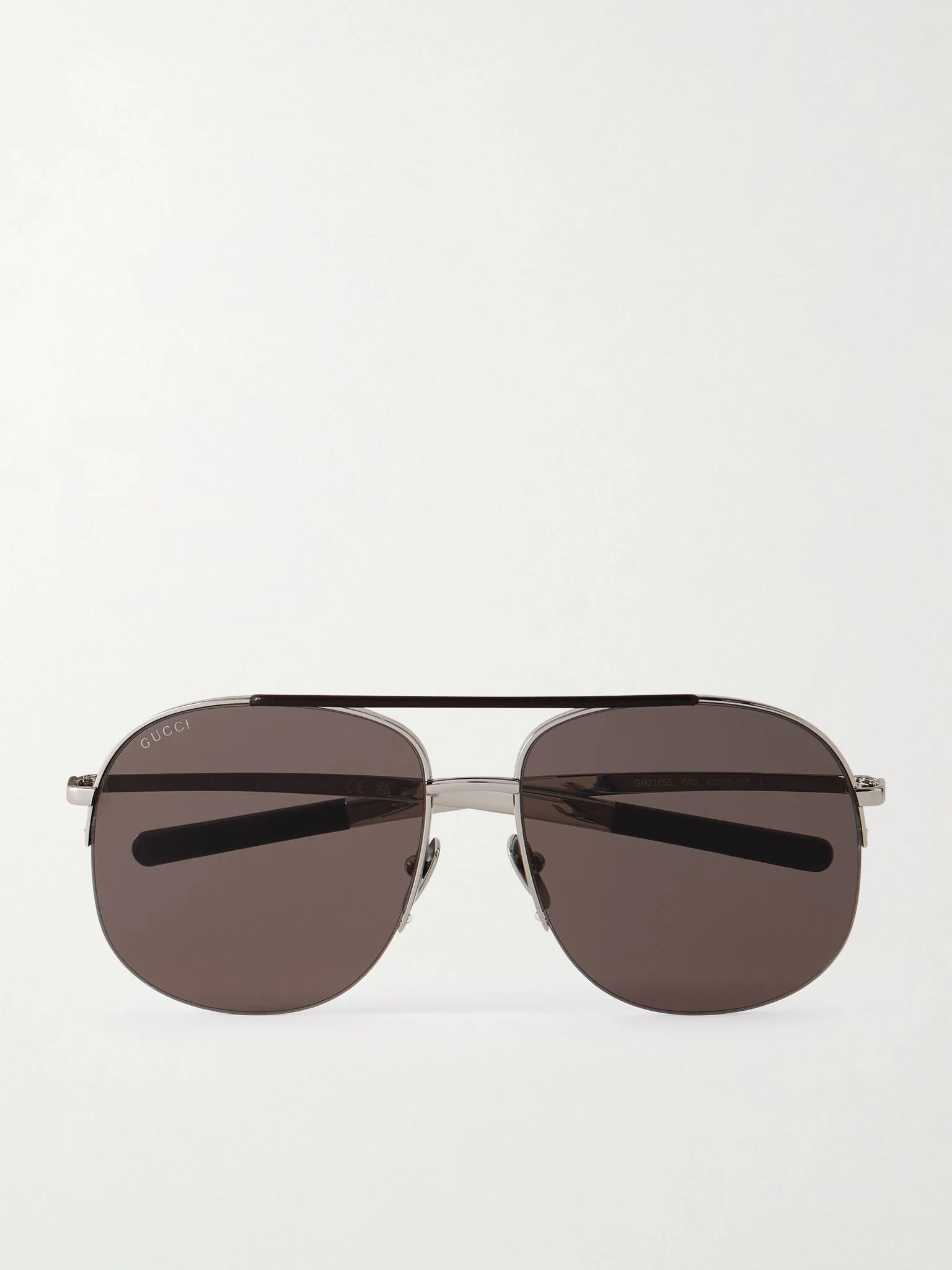 Double-Bridge Aviator-Style Silver-Tone Sunglasses Silver - 1