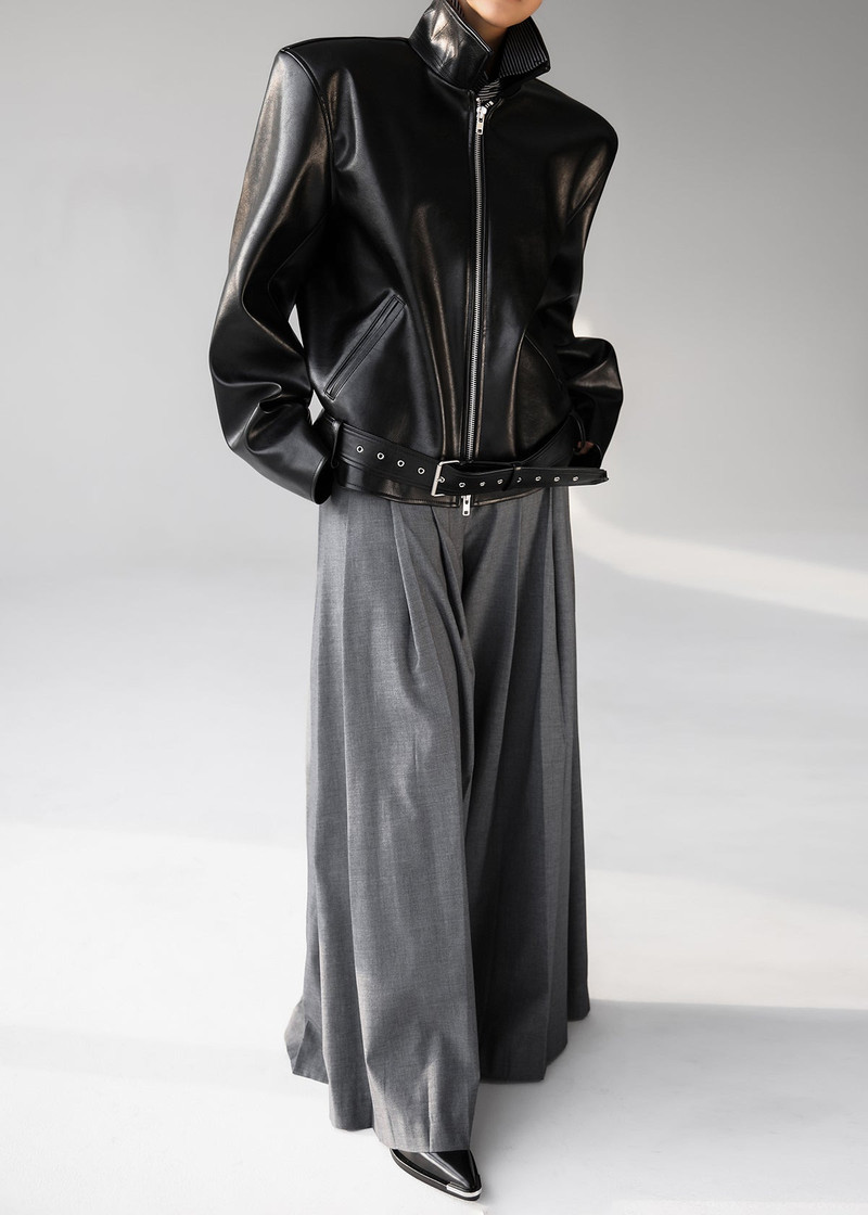 Carrick Pleated Wide Trousers - Dark Grey Melange 6