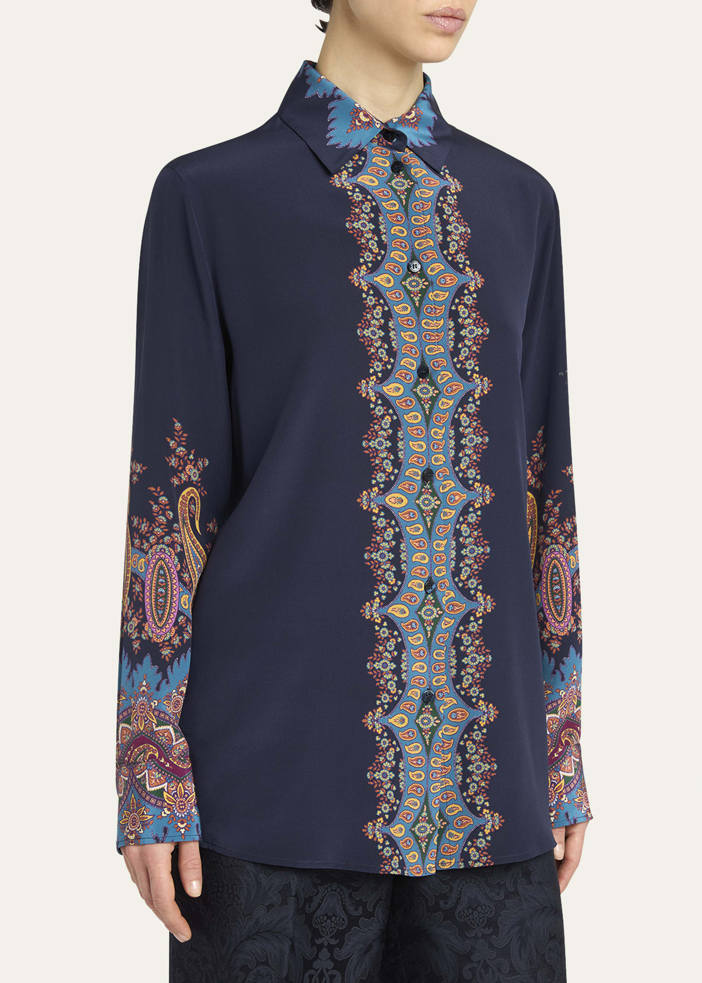 Long-Sleeve Printed Silk Shirt - 4