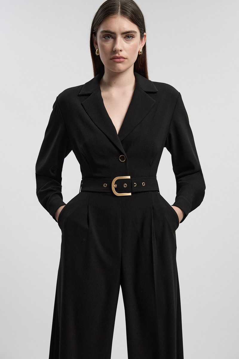 Petite Tailored Crepe Belted Wide Leg Jumpsuit 1