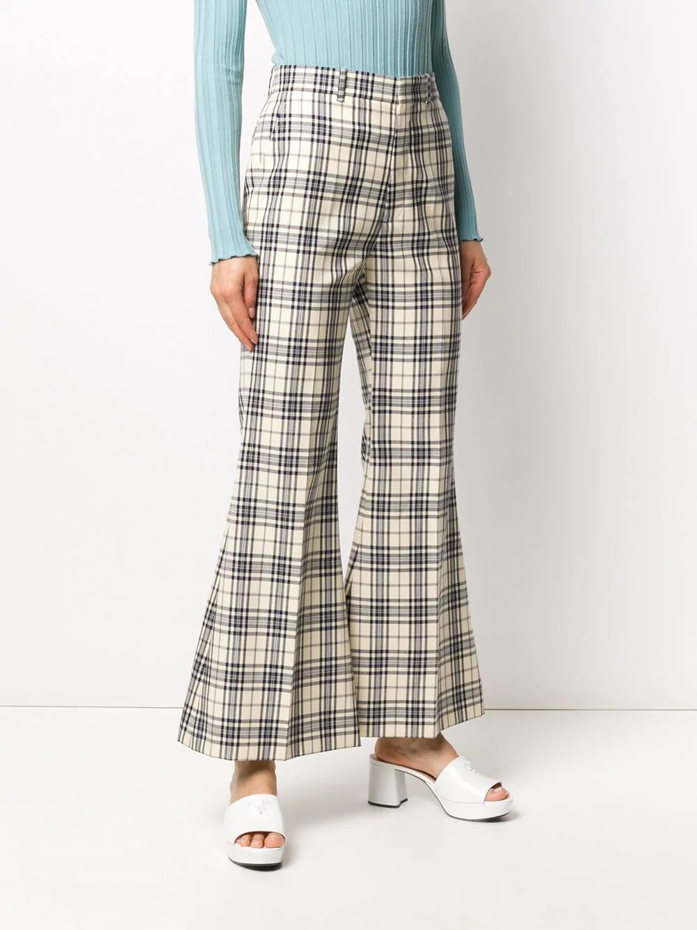 tweed check flared trousers - 3