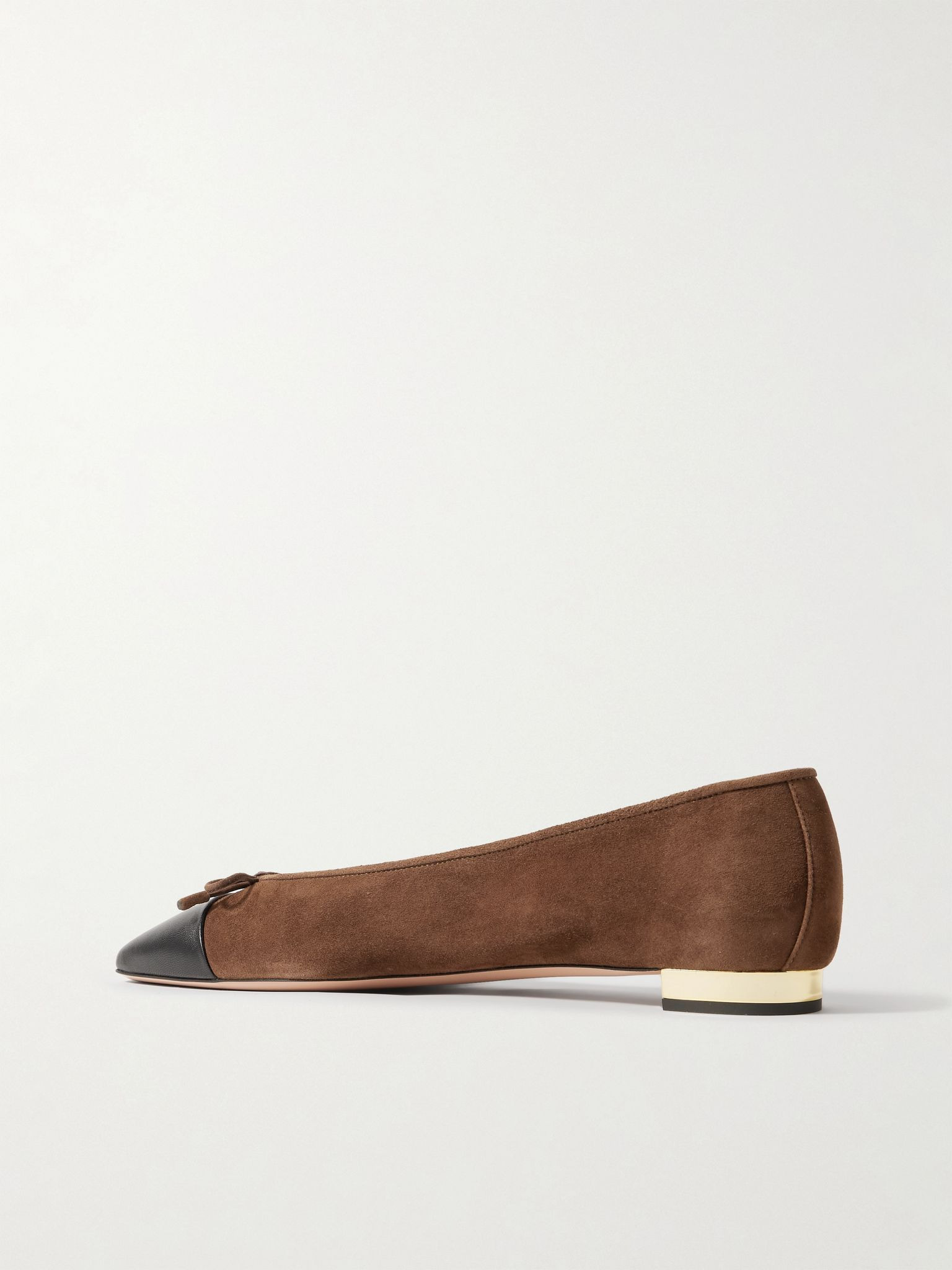 Gioia bow-detailed leather-trimmed suede ballet flats Chocolate - 3