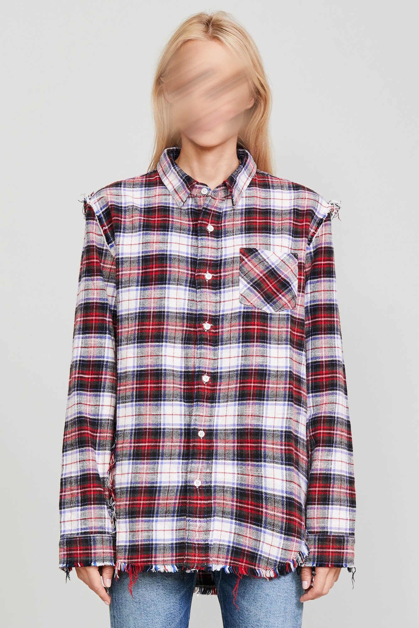 SHREDDED SEAM SHIRT - ECRU PLAID - 5