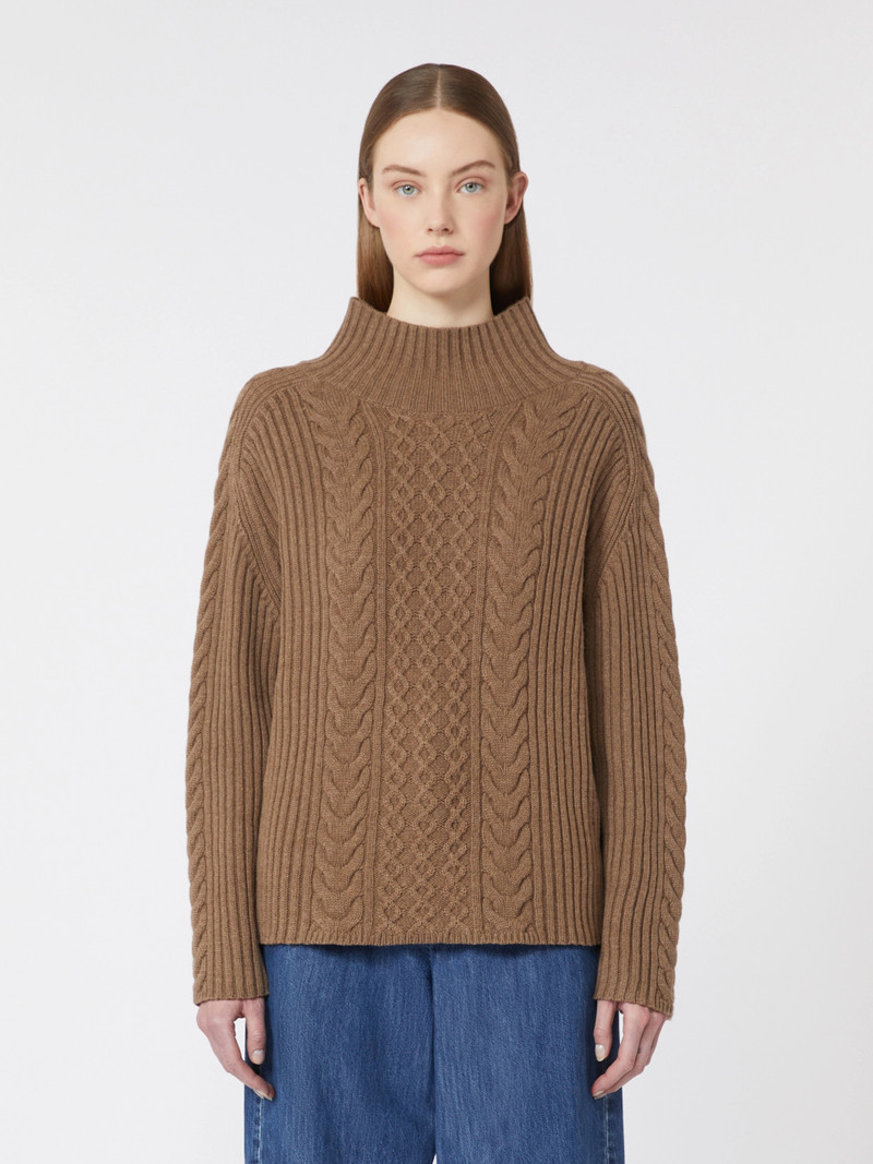 MIELE Cable-knit wool and cashmere polo-neck sweater - MUD 3