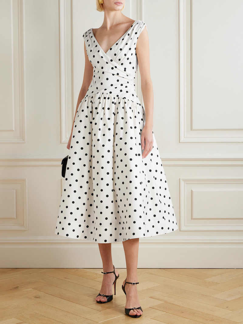 self-portrait Wrap-effect Gathered Polka-dot Cotton-poplin Midi Dress outlook