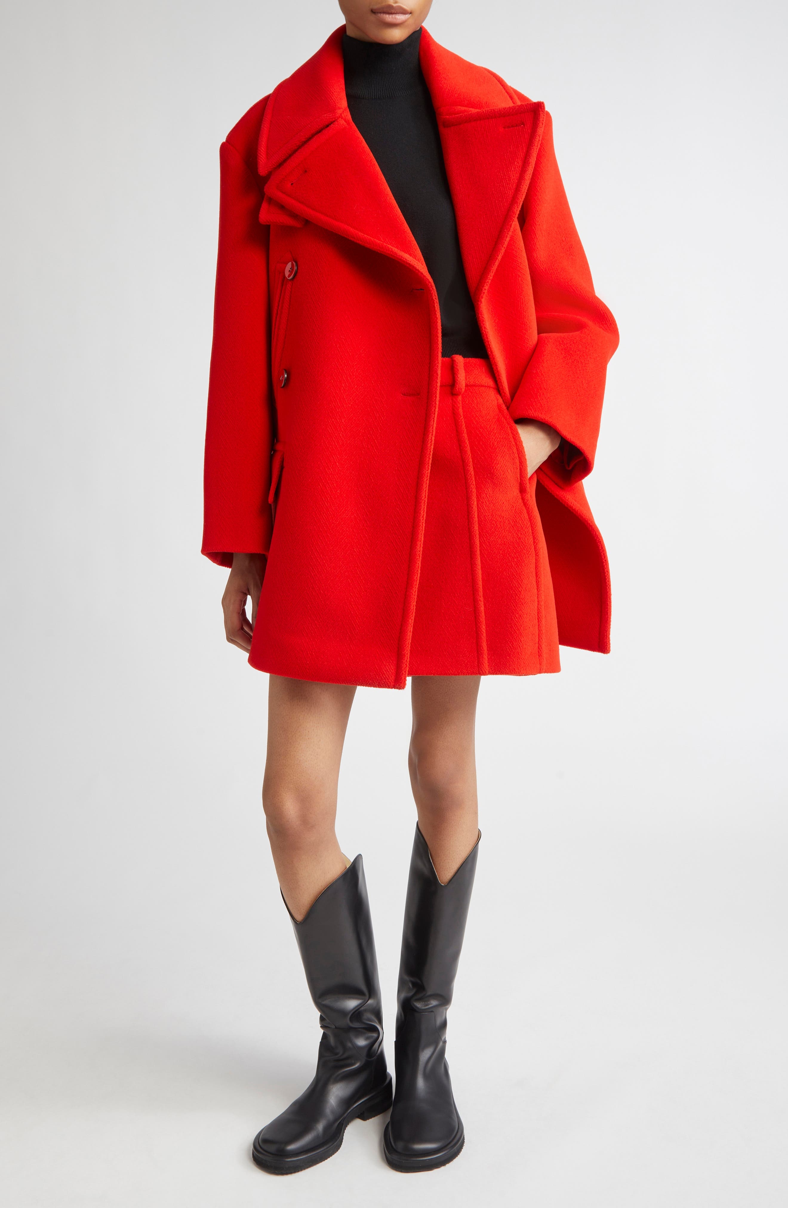 Jil Sander Double Breasted Elongated Wool Peacoat in Strawberry at Nordstrom - 2