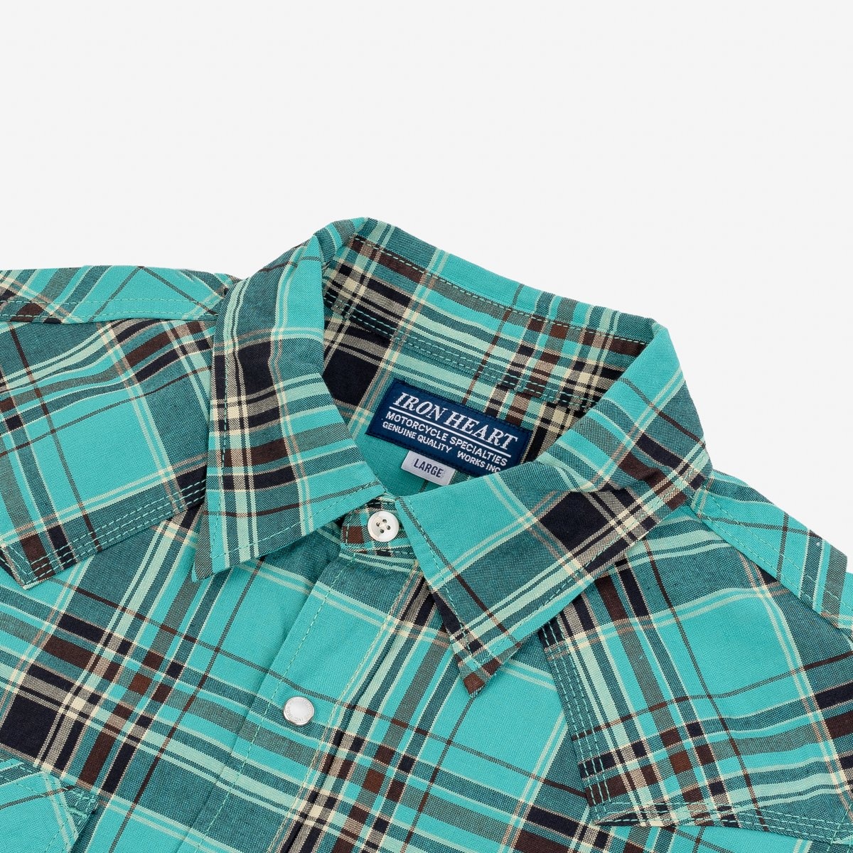 IHSH-355-GRN 5oz Selvedge Madras Check Western Shirt - Green - 6