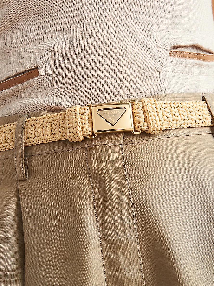 ベルト PRADA Khaki Raffia Belt Prada enamel-logo Raffia Belt | Neutrals | FARFETCH