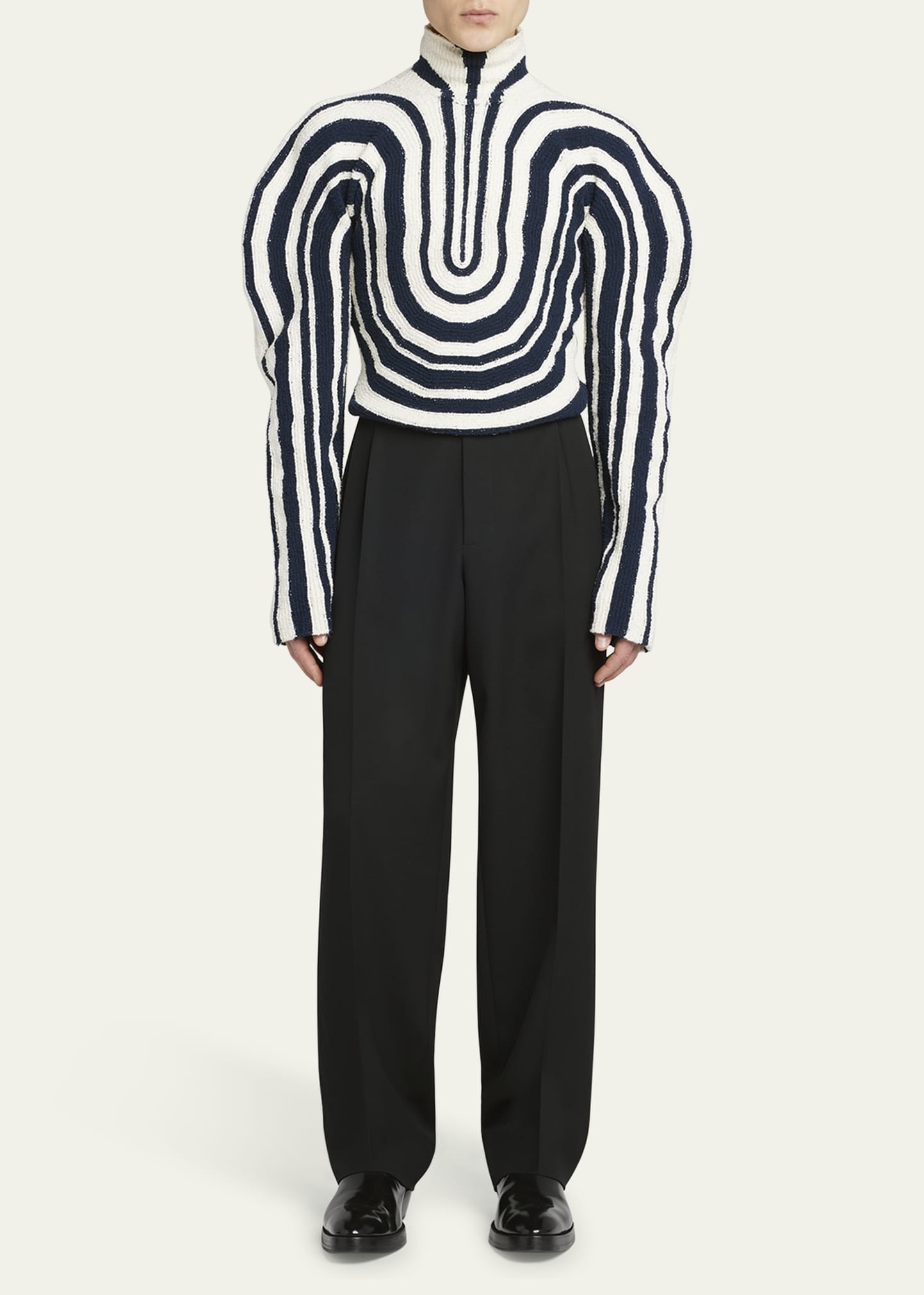 Bottega Veneta Men's Ribbed Curved Swirl Turtleneck
