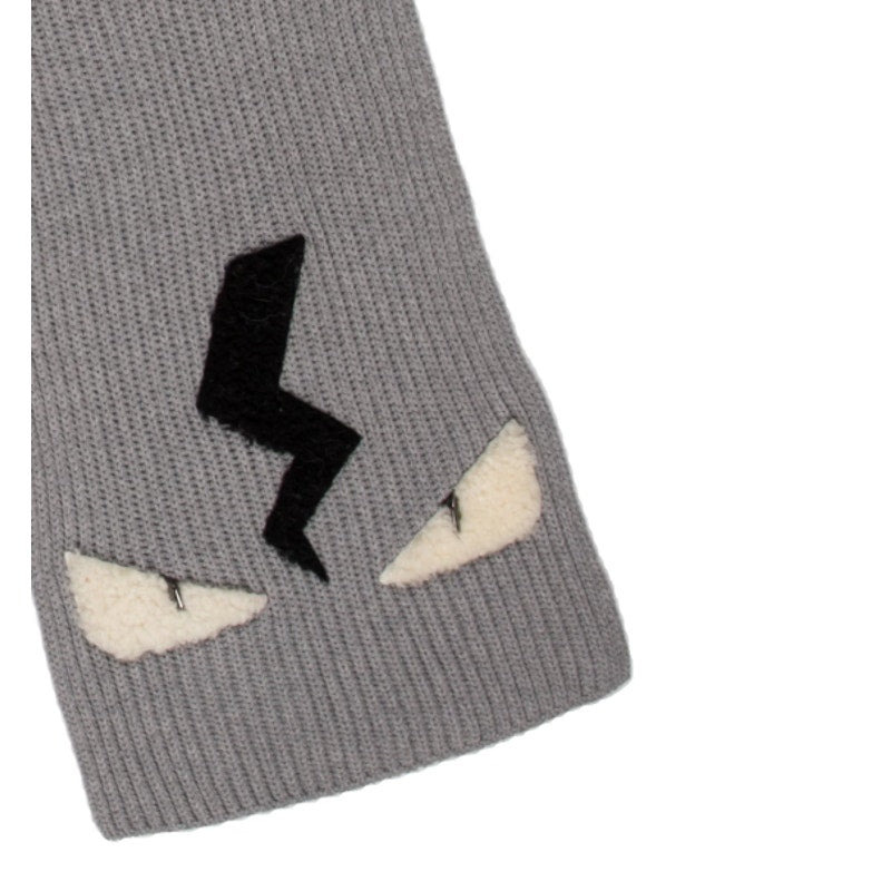 FENDI Eye Monster Wool Scarf - Grey - 5
