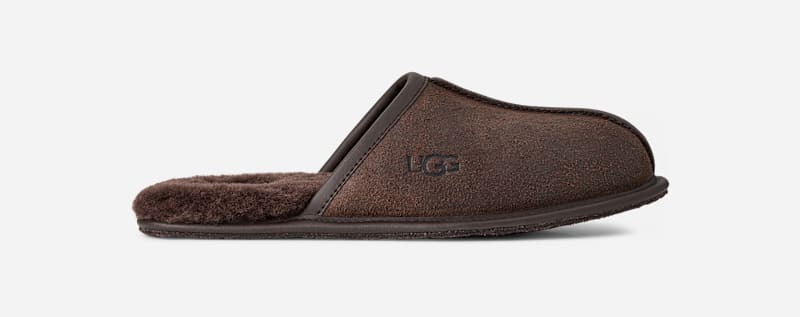 ® Men's Scuff Leather Distressed Sheepskin Slippers in Dusted Cocoa 1