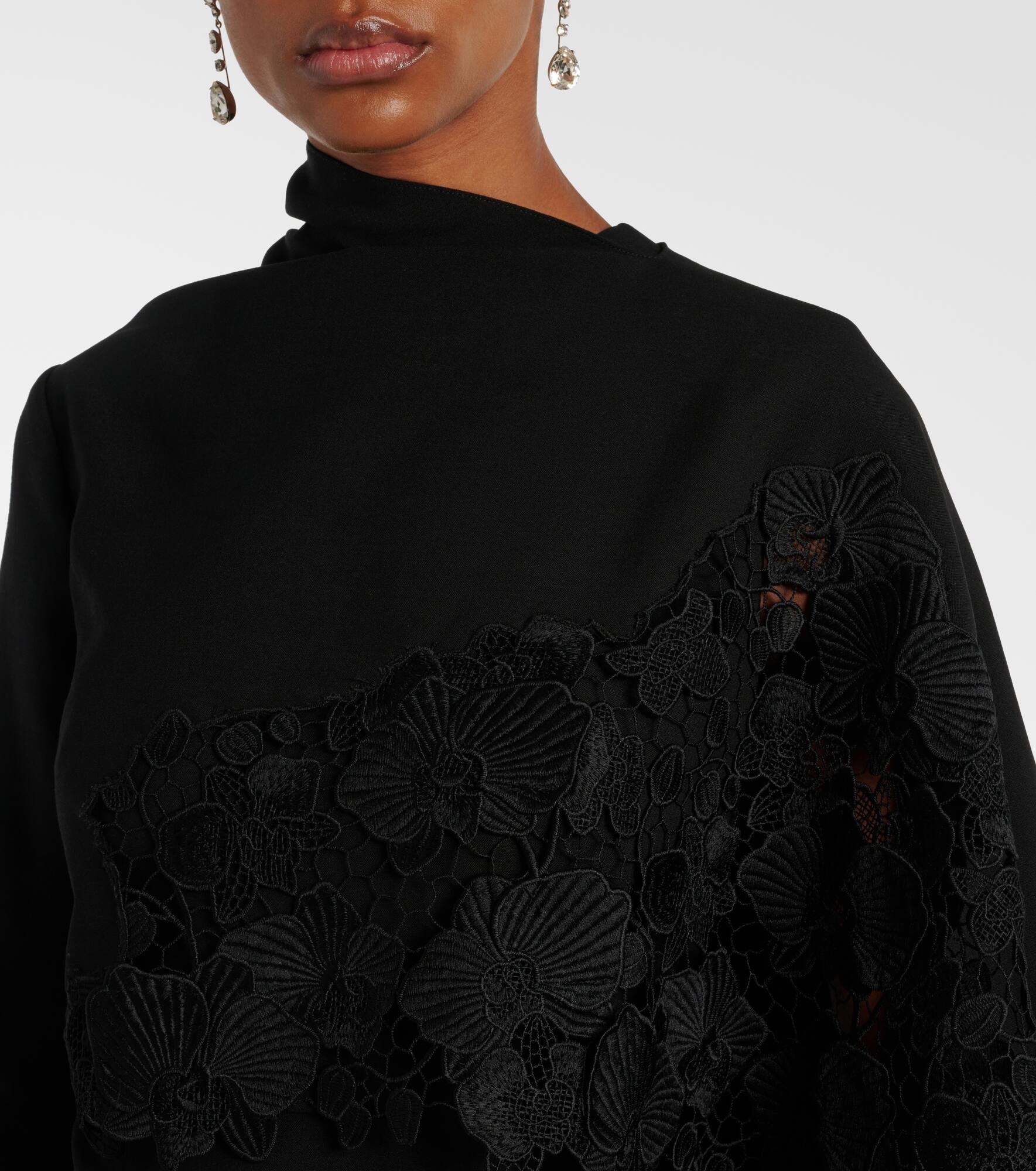 Floral guipure wool midi dress - 4