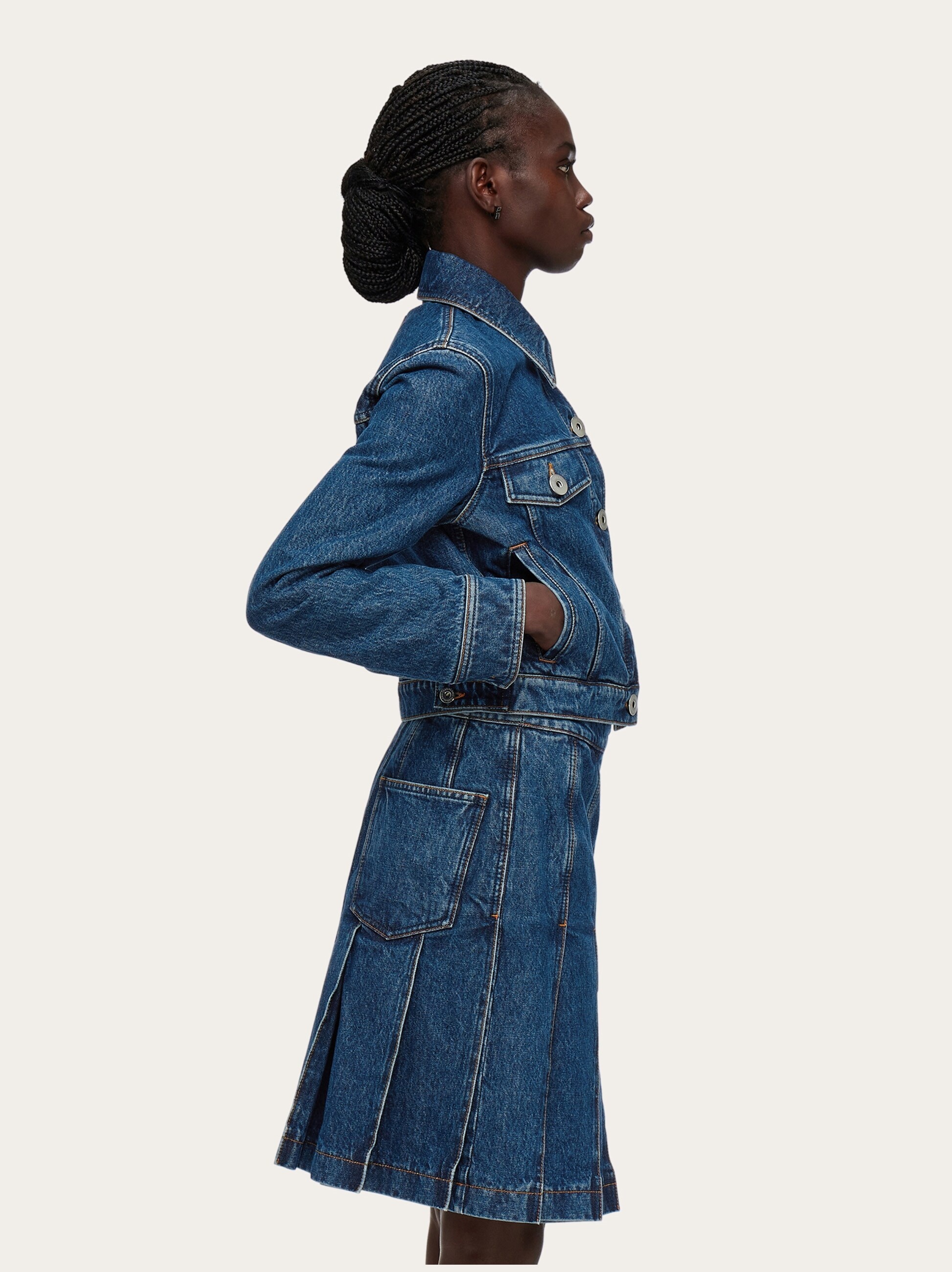Denim jacket with leather collar - 3
